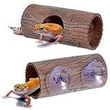 Plastic Hollow Hideout with 2Pcs Powerful Suction Cup, Reptile Hide, Reptile Tank Accessories for Bearded Dragons, Crested Geckos, Frogs, Hermit Crabs, Lizards & Snakes, Terrarium Decor
