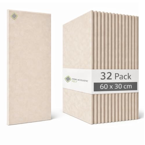 Image of YGM Acoustic Foams Luxury PET Felt Acoustic Self Adhesive Panels, 10 MM Thick, Sound Absorbing Panels for Wall | Room Noise Reducer & Sound Dampening (Beige, 1x2 Foot - 32 Panels)