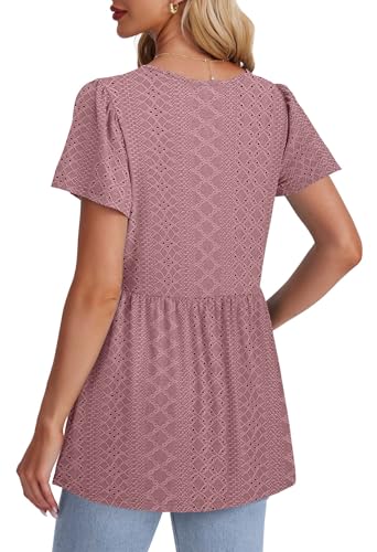 Image of OFEEFAN Womens Summer Tops Babydoll Short Sleeve Shirts Puff Sleeve Peplum Tops V Neck T Shirts