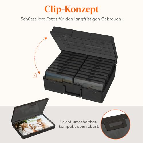 Lifewit 2 Stk. Fotoaufbewahrungsbox 10,1 x 15,2 cm mit Deckel, 18 innere Fotohalter, Schwarz Fotoboxen Foto-Organizer aus Kunststoff für Saatgut/Karten/Handwerk/Aufkleber, mit 1 Blatt Etikettensticker