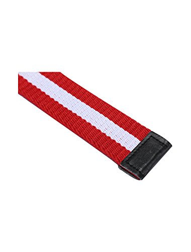 Uxcell Unisex Canvas Adjustable Holeless Flat Metal Buckle Stripe Belt Red #TOP4