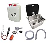 XENPER®️Kit Fregadero Camper Mediano con Tapa GARRAFAS A Elegir – Ideal para Kit Camper Furgoneta, Lavabo Caravana y Cocina Camper, Ideal para Muebles Camper (Grifo Lado Derecha, 2 GARRAFAS 10L)