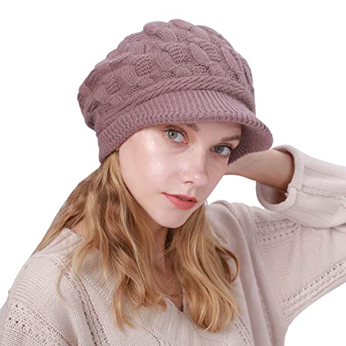 Nuevos Sombreros de Mujer Además de Boina de Lana Cálida de Terciopelo Sombrero Giratorio para Otoño e Invierno Gorra Tejida con Visera Sombrero Elegante para Mujer (PP1, One Size)