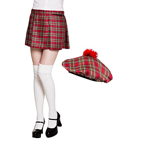 Boland - Conjunto escocês para mulher, escocês, saia escocesa, Escócia, Dia de São Patrício, disfarce, carnaval, festa temática, cor vermelha