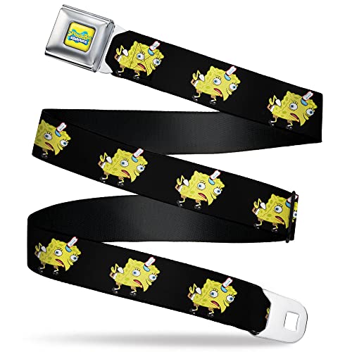Nickelodeon Belt, Seatbelt Buckle Belt, Mocking SpongeBob SquarePants Pose Black, Youth 20 to 36 Inches