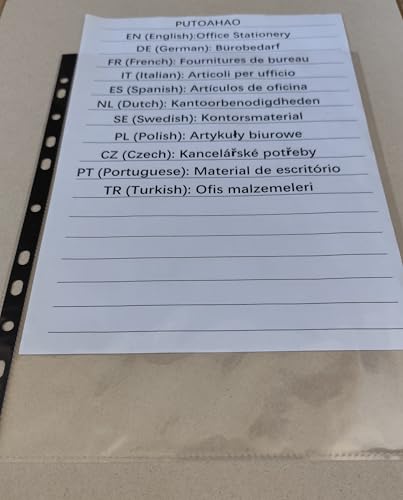 PUTOAHAO 100 Stück Klarsichthüllen A4 Glasklar aus PP (0.06 mm,60 My,60µ,60 micron),mit 11 Lochungen für 2/3/4-Ring-Ordner, Klarsichtfolien A4 für Dokumente,Broschüren,Ordner (Schwarz Seite,6C-100)