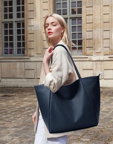 Image of KALIDI Large Tote Bag Vegan Leather Casual Zipper Work Bag Weekender Hobo for Women 16L Oversize Shoulder Travel Purse