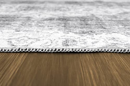 Lena Rug Vintage Medallion Machine Washable Area Rug 5X7 For Living Room Bedroom Kitchen Dining Room Distressed Grey #TOP2
