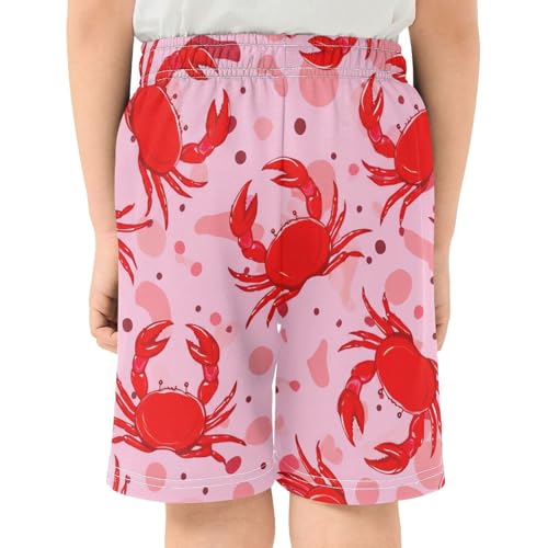 Vibrant Red Crabs Athletic Shorts with Zipper Pockets, Youth Boys Athletic Running Shorts for Summer3