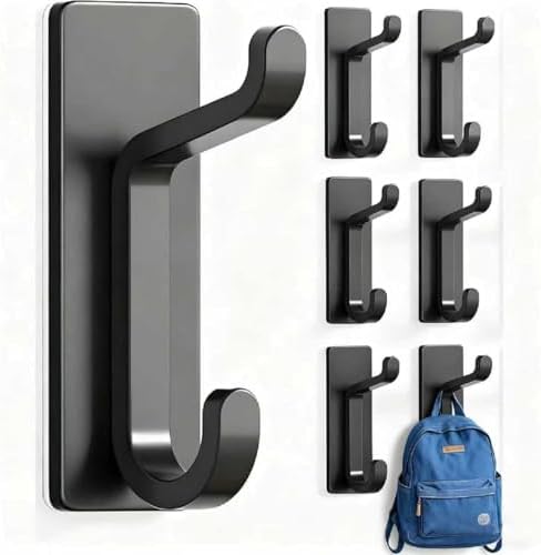 Self Adhesive Hooks, 6pcs Heavy Duty Waterproof Towel Hook for Ba...