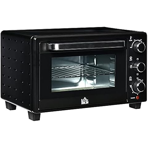 HOMCOM Minibackofen 21L mit 1 Drahtgestell und 1 Backblech 3 Kochmodi 100 °C-230 °C einstellbare Temperatur Miniofen 1400W Pizzaofen mit Grillrost Edelstahl Glas Schwarz+Silber Cover