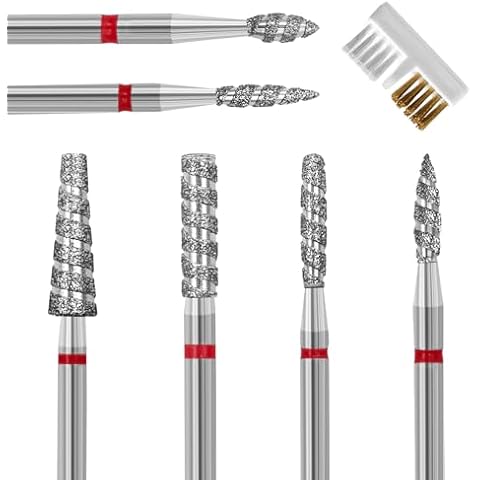 Diesisa 6 Pack Nail Drill Bits for Acrylic Nails, Diamond Carbide Nail Clipper Heads with Diamond Spiral Grooves, 3/32 Inch Cutter Attachment for Nail Preparation, Cuticle and Dead Skin Removal-Red Cover