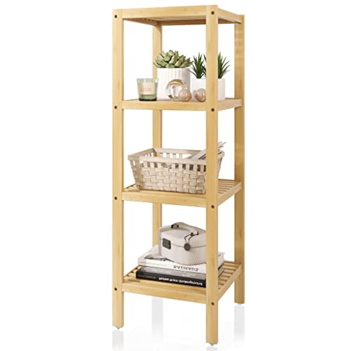 SMIBUY Bathroom Storage Shelf, 4-Tier Bamboo Rack Organizer, Multifunctional Shelving Unit for Living Room Bedroom Kitchen (Natural)