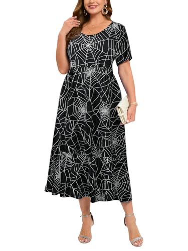 Image of LARACE Plus Size Dresses for Women Summer Casual Short Sleeve Long Dress Flowy Maxi Beach Dresses with Pockets L-6XL(Flower92 6X)
