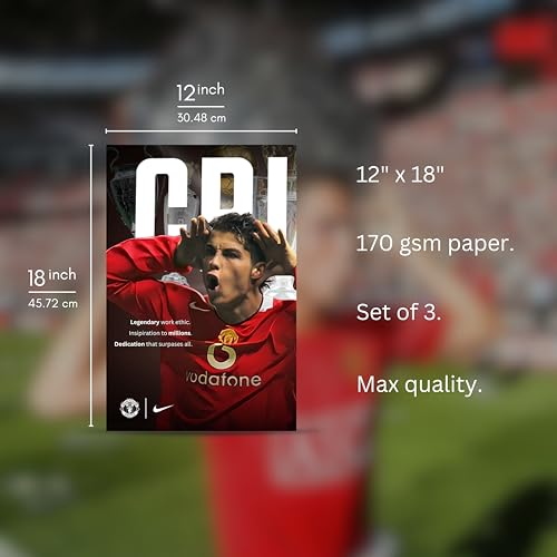 Image of Posternet Football Legend Inspired Wall Poster Set of 3 | 12 x 18 Inch Sports Wall Art | Premium 170 GSM Paper Print | Football Fan Room Decor for Bedroom, Gaming Room, Gym, Office & Study