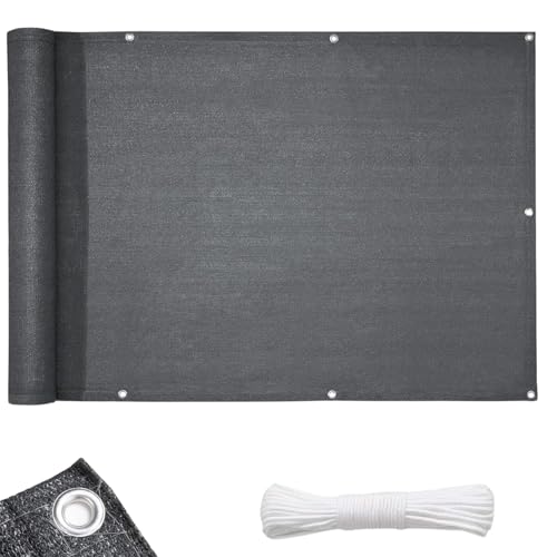 Floordirekt Balkon Sichtschutz ohne Bohren wetterfeste Balkonverkleidung Inkl. Befestigungsschnur, robuste Balkonabdeckung, Balkonbespannung 90x500cm (Grau)