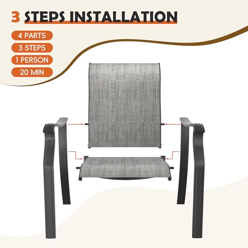 Image of UDPATIO Patio Dining Chairs Set of 2, High Back Outdoor Furniture Chairs | Breathable Textilene Weather Resistant Patio Chairs, Outdoor Dining Chairs, Patio Chairs for Garden Backyard Deck, Grey White