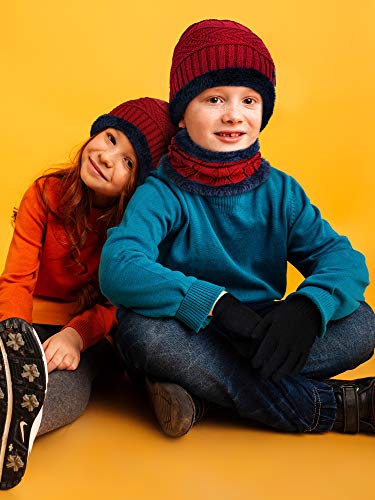Conjunto infantil de luvas de inverno para crianças, inclui chapéu quente, luvas para todos os dedos