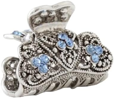 Moeni Small 1.5 Inches Metal Crystal Rhinestone Jaw Claw Hair Clip (Blue)