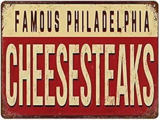 Wall Decor Tin Sign Vintage Famous Philadelphia Cheesesteaks Iron Painting Bar Pub Garage Diner Cafe Retro Posters Decoration Vintage Metal Aluminum Signs Office Farm Rustic 8x12 Inch