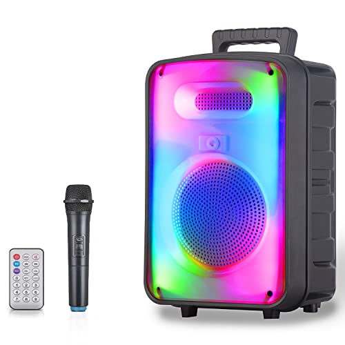 Technical Pro 600 Watts Rechargeable 8 Inch Two Way Bluetooth Loudspeaker with LED Glow Wall, FM Radio, USB, TWS Stereo Sound, Carry Handles, Wireless Mic, and Remote Included