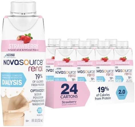 NOVASOURCE Renal Strawberry Dialysis Protein Shake, 8 Fl Oz, 24pk