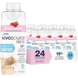 NOVASOURCE Renal Strawberry Dialysis Protein Shake, 8 Fl Oz, 24pk | Nutritionally Complete Formula for Dialysis Patients, (2.0 kcal/mL) (475 Calories, 22g Protein), Pack of 24