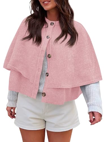 Image of Saodimallsu Womens Cropped Cape Cardigan Button Up Crew Neck Jacket Shawl Fall Trendy Knit Sweater