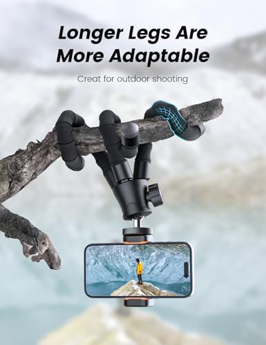 Handy Stativ mit Licht, Tragbarer und Flexibler Phone Tripod für Videoaufnahmen mit Kabelloser Fernbedienung, 360° Drehbare Tischplatte & Reisestative Stativ für Smartphones, iPhone, Kamera 5