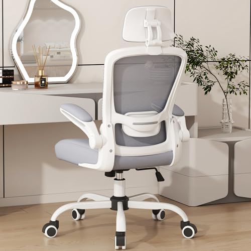 Mimoglad Office Chair, High Back Ergonomic Desk Chair with Adjustable Lumbar Support and Headrest, with flip-up Armrests for Guitar Playing, 5 Years Warranty (Moon Grey)