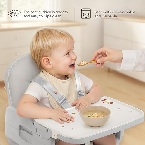 Image of Obee Odee 3-in-1 Portable Baby High Chair for Babies and Toddlers, Convertible Easy Clean Infant Foldable Highchair with Adjustable Legs & Dishwasher Safe Tray, Grey