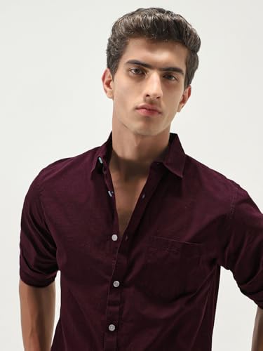 Image of Urbano Fashion Men's Cotton Full Sleeve Regular Fit Casual Solid Slub Shirt with Spread Collar