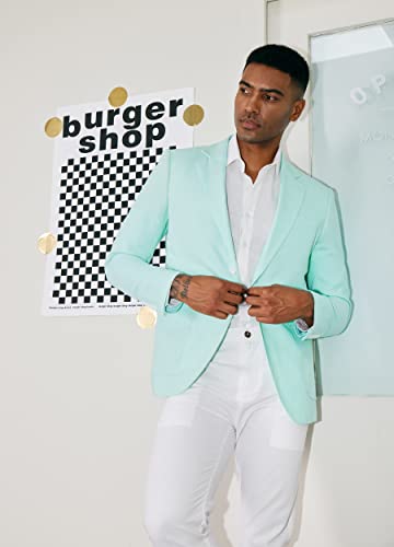1Pa1 Men's Linen&Cotton Suit Jacket Slim Fit Two Button Blazer (Wf8511 Blazer Mint Green M) #TOP2