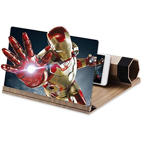 Tec-Digi Phone Screen Magnifier Amplifier Enlarger, Smartphone Screen Amplifier Zooms 2-6 Times, 3d 12" Magnifying Screen Magnifying Glass for Iphone with Wooden Stand for All Smartphone Cover