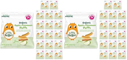 Little Bellies Organic Apple &amp; Cinnamon Puffs Baby Snack (.42 oz Individual Packs), (Pack of 36)