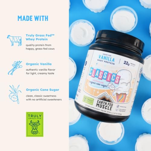 Image of Earth Fed Muscle Classics Vanilla Grass-Fed Whey Protein with Real Organic Sugar