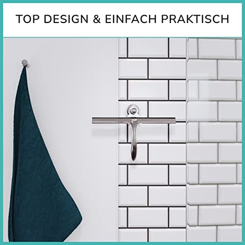 Extra breiter Duschabzieher 30,5 cm aus Edelstahl mit Silikonrand - Edelstahl Duschabzieher inkl. Saugnapf Griff ohne Bohren - Duschabzieher