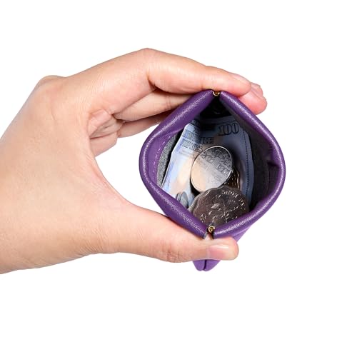 Image of Travelambo Leather Squeeze Coin Purse Pouch Change Holder for Men & Women