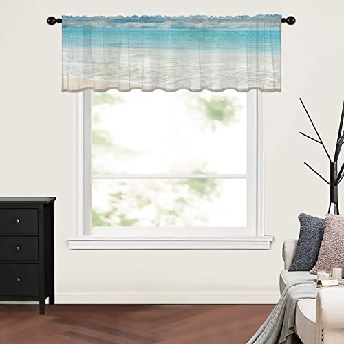 Lusweet Chiffon Window Valances Semi-Sheer Blue Sky And Sea Beautiful Beach Curtain Valance Blue Ombre Waves Rod Pocket Window Treatment Voile Drape For Small Window Kitchen Cafe 54X18 Inch #TOP2
