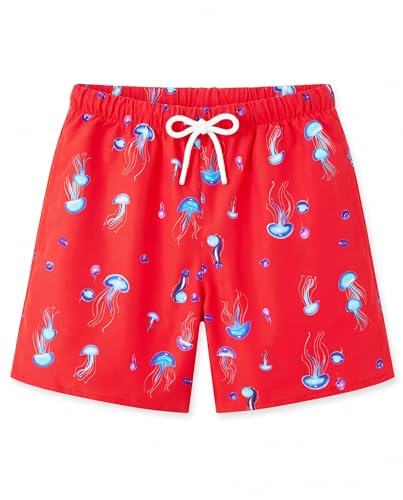 Image of UPTRIS Girls Swim Shorts Beach Board Short with Mesh Liner Quick Dry Summer | Jellyfish Pattern Swimming Trunks Swimsuit with Pockets Surfing, Beach, Vacation and Holiday for Toddler Baby girl