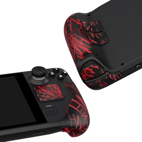 PlayVital Premium Split Handle Grips Soft Rubber Grip Pads for Steam Deck LCD & OLED, Trackpads Skin Grip Trigger Back Button Grip Stickers with Thumb Grips - Hexagonal Diamond Textured Clown Hahaha