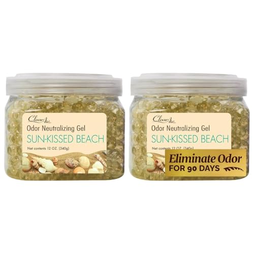 Clear Air Odor Eliminator Gel - 12 oz, Pack of 2 - Air Freshener Made with Essential Oils - Eliminates Odors in Bathrooms, Cars, Boats, RVs & Pet Areas - Sun-Kissed Beach Scent