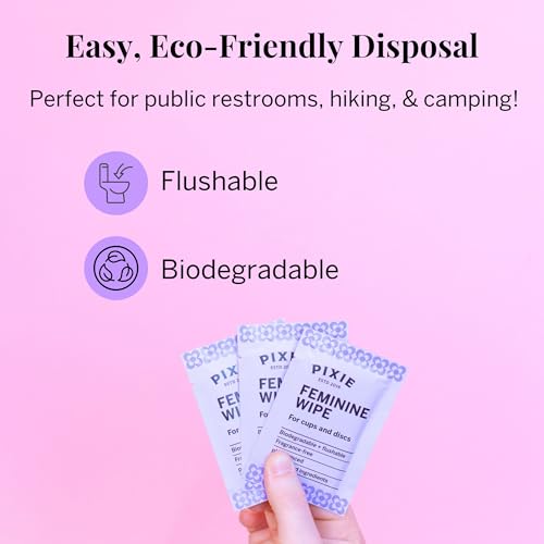 Image of Pixie Feminine Wipes - Flushable, Biodegradable, & Ph Balanced - Individually Wrapped Packet Wipes for On The Go & Public Bathrooms - Wash & Cleaner For Your Menstrual Cups & Discs (2 Packs of 20)