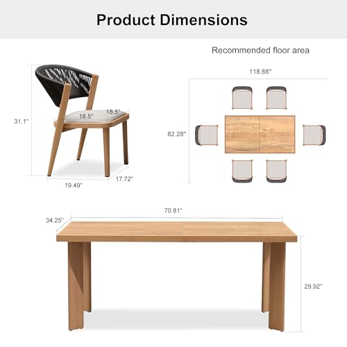 Image of PURPLE LEAF Outdoor Dining Set for 6 with HPL Table and Chairs Modern Teak