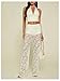 RoseSeek Women's Y2K Floral Lace See Through Pants Sheer Straight Leg Long Pants Club Wear White Tall-L