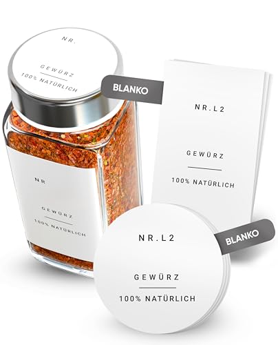 Homety® Blanko Gewürzetiketten SET 86 Stück- Weiß minimalistisch - Aufkleber Gewürze Etiketten Selbstklebend - zum selbst beschreiben - Wasserfest - Blanko - Weiß)
