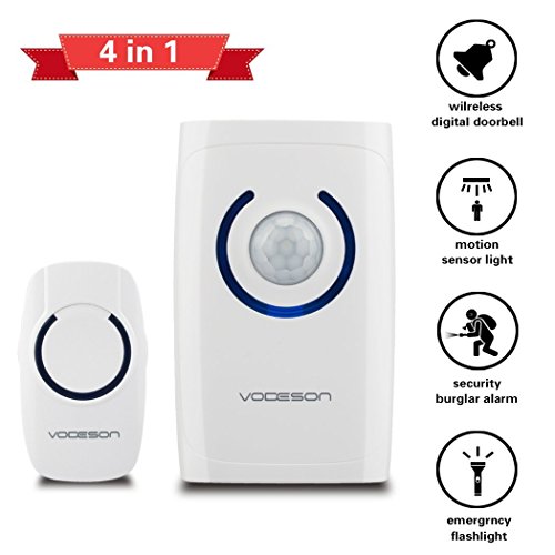 Vodeson Multipurpose Wireless Doorbell, 500 feet, 3 Levels Volume, 36 Chimes, 4 Uses In 1, White
