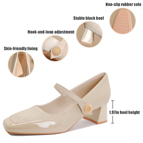 Women's Mary Jane Hook and Loop Chunky Heel Pumps Fashion Square Toe Color Blocking Mid Block Heel Working Business Dress Shoes Daily Breathable Non-Slip Pumps3