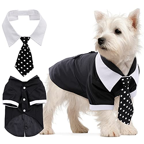 IDOMIK Dog Tuxedo Suit Formal Bow Tie Shirt, Wedding Party Suit Costume for Small Medium Dogs, Dog Prince Groom Tuxedo Vest Costume Dress Up Clothes Set with Detachable Tie for Wedding Party Holiday