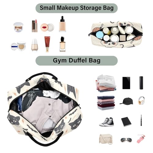 senya Weekender Bags Travel Duffel Gym Bag Cat and Skulls Carry on Overnight Tote Bag with Toiletry Bag for Airplane Travel Trip Gym Yoga, g366805008p1006c1071s24424